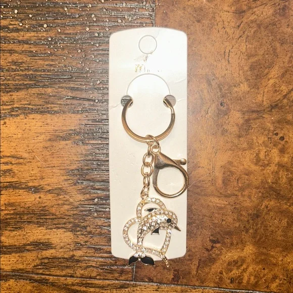 Gold Dolphin Rhinestone Bag Charm & Keychain | Trendy Y2K Accessory NEW - Picture 2 of 4